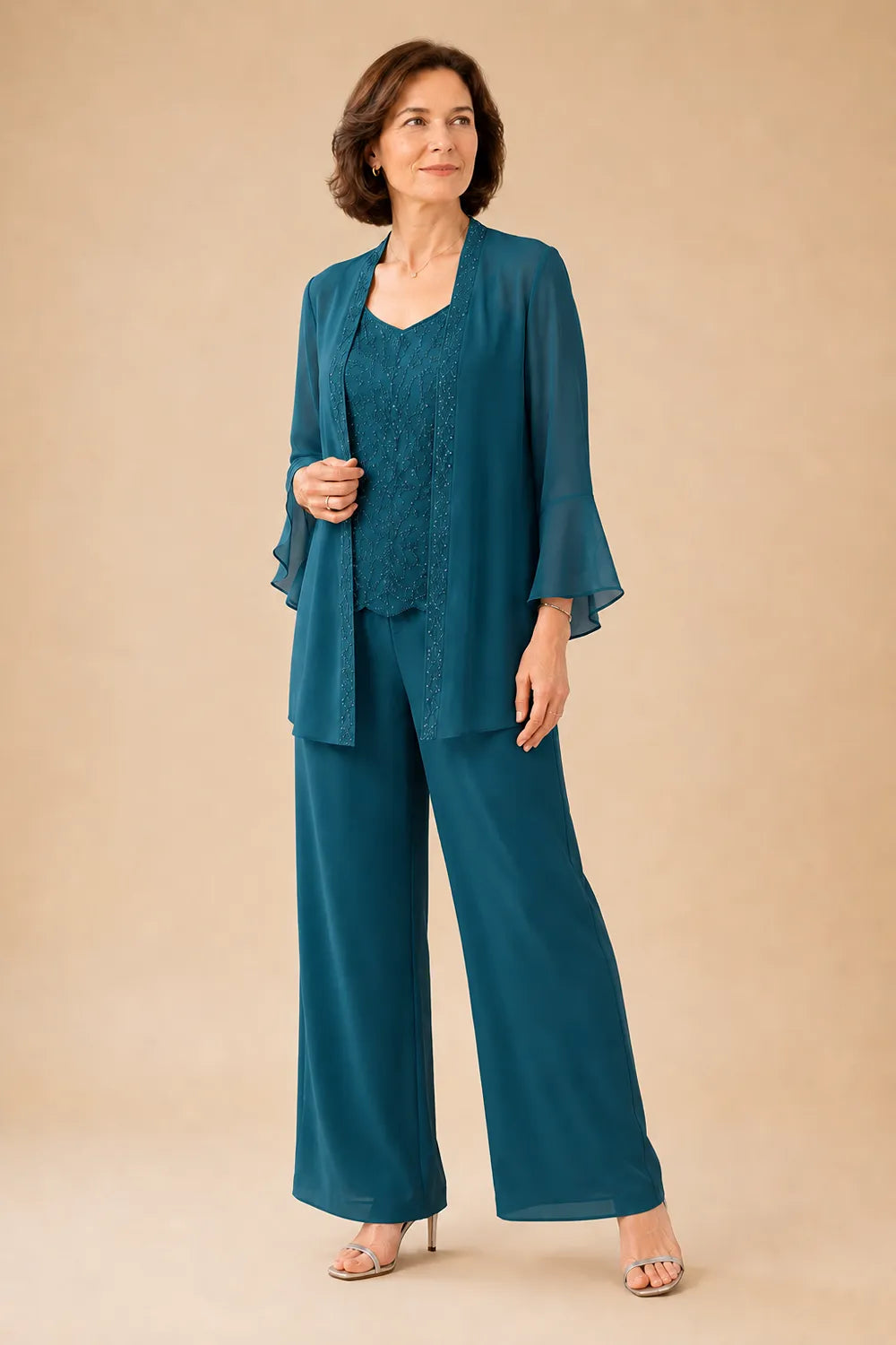 Classy Embellished Mother of the Bride 3 Piece Pant Suit