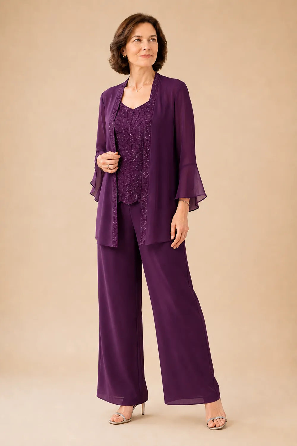 Classy Embellished Mother of the Bride 3 Piece Pant Suit