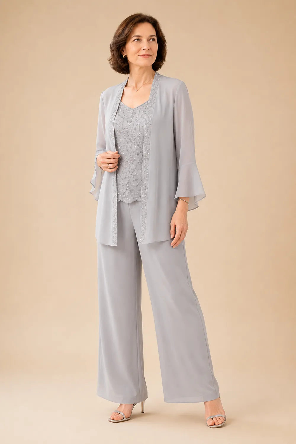 Classy Embellished Mother of the Bride 3 Piece Pant Suit