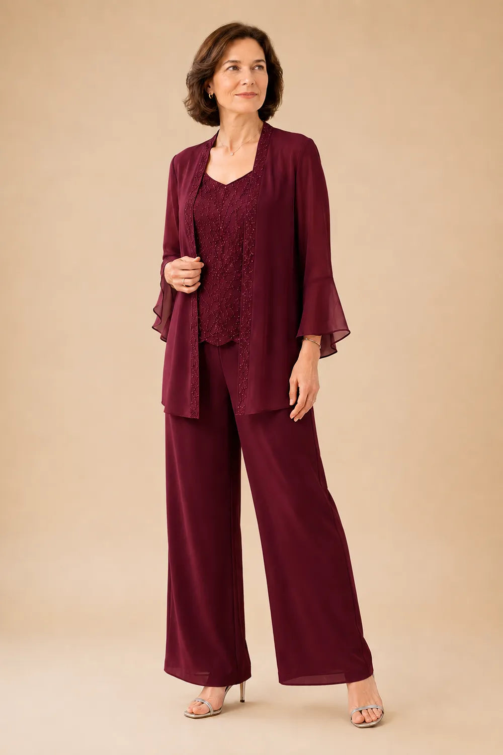 Classy Embellished Mother of the Bride 3 Piece Pant Suit