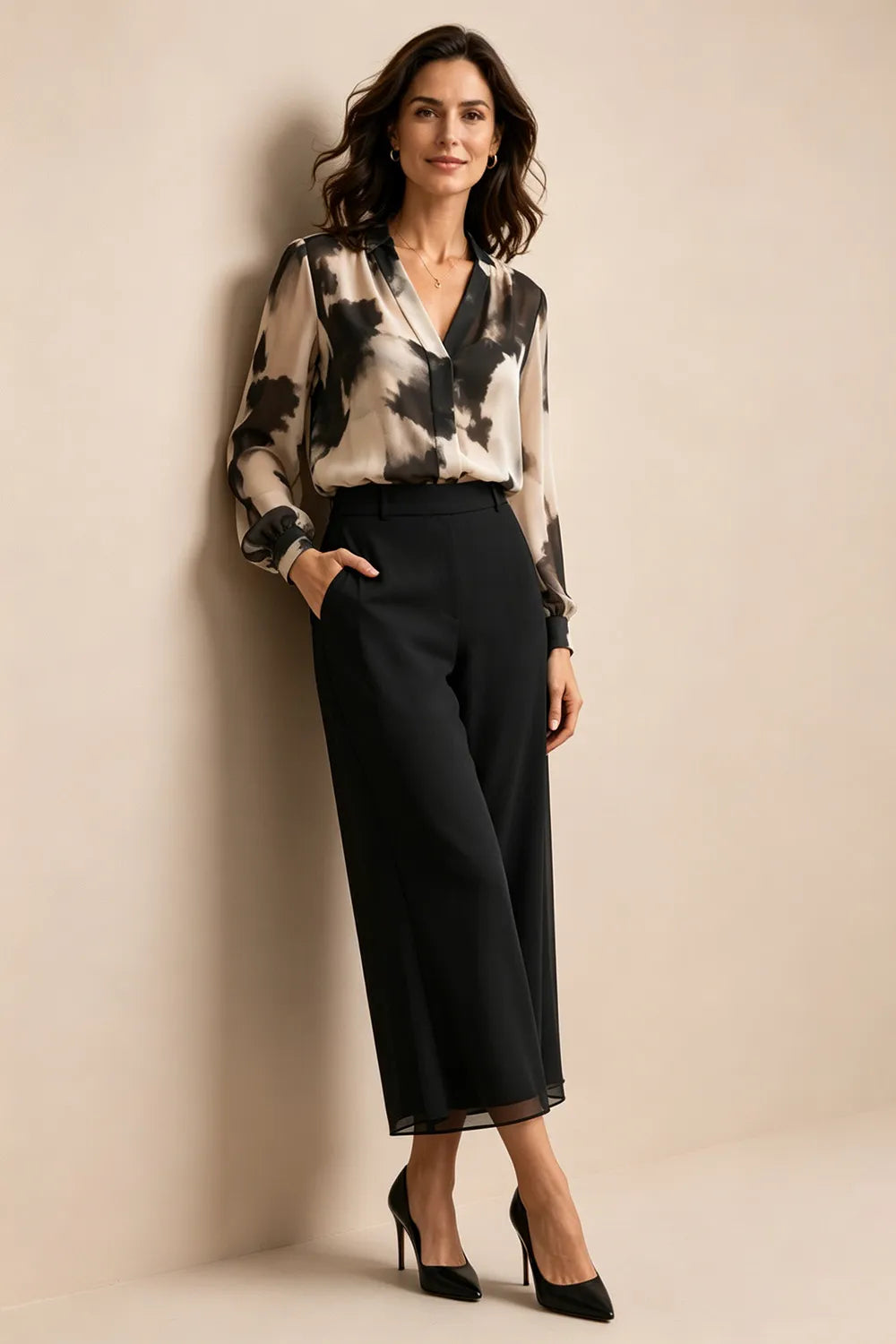 Refined Printed Wide Leg Pant Suit