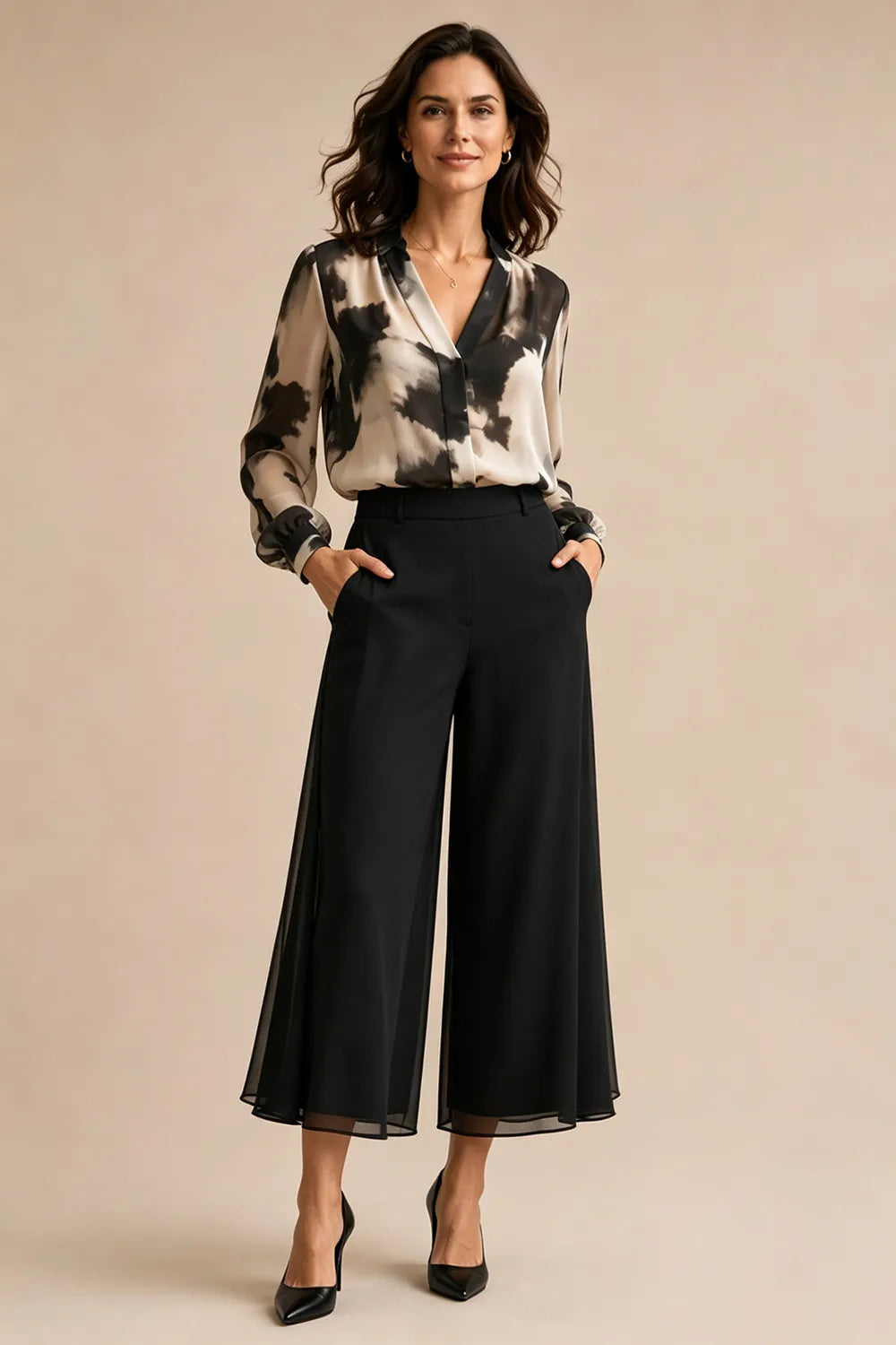 Refined Printed Wide Leg Pant Suit