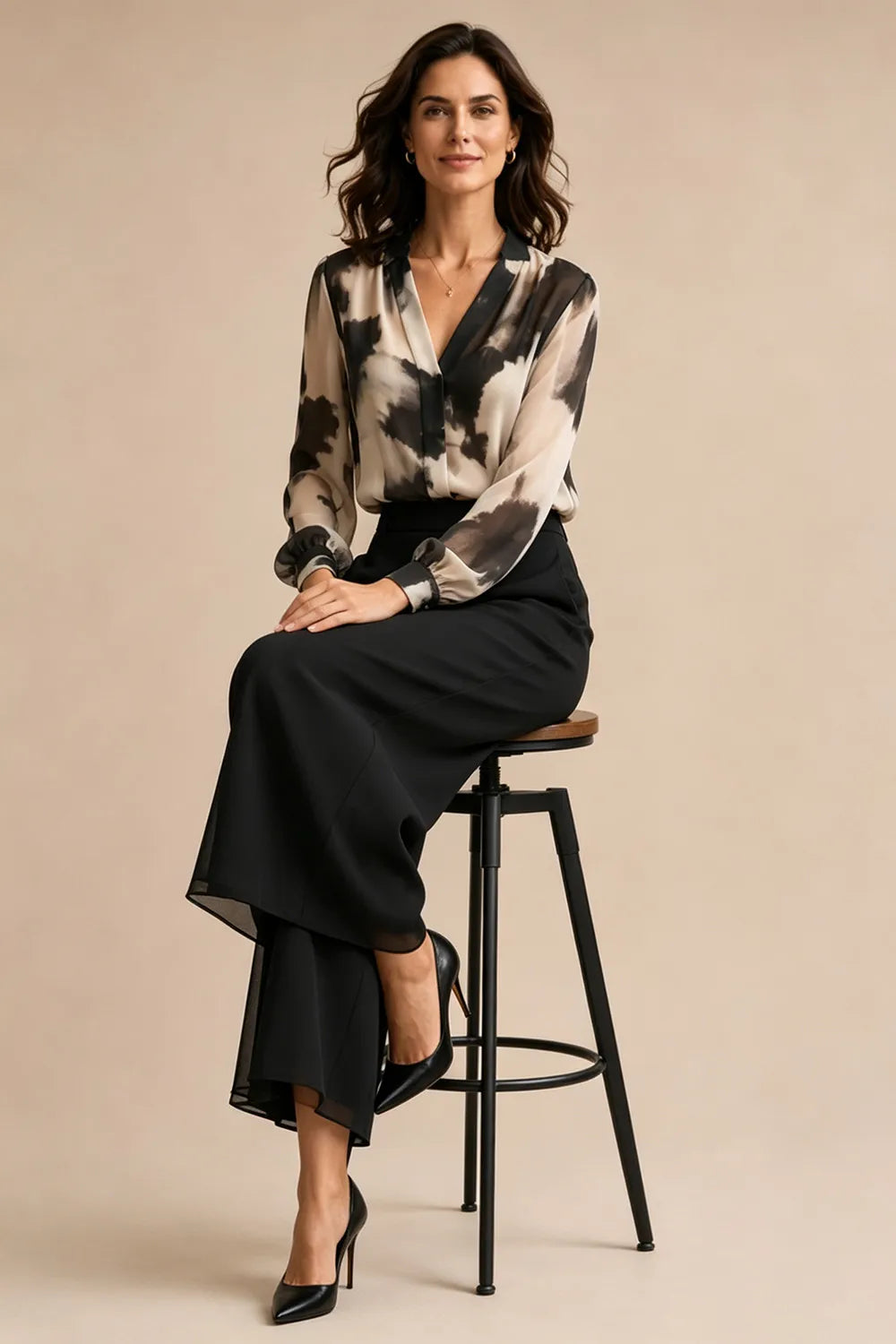 Refined Printed Wide Leg Pant Suit