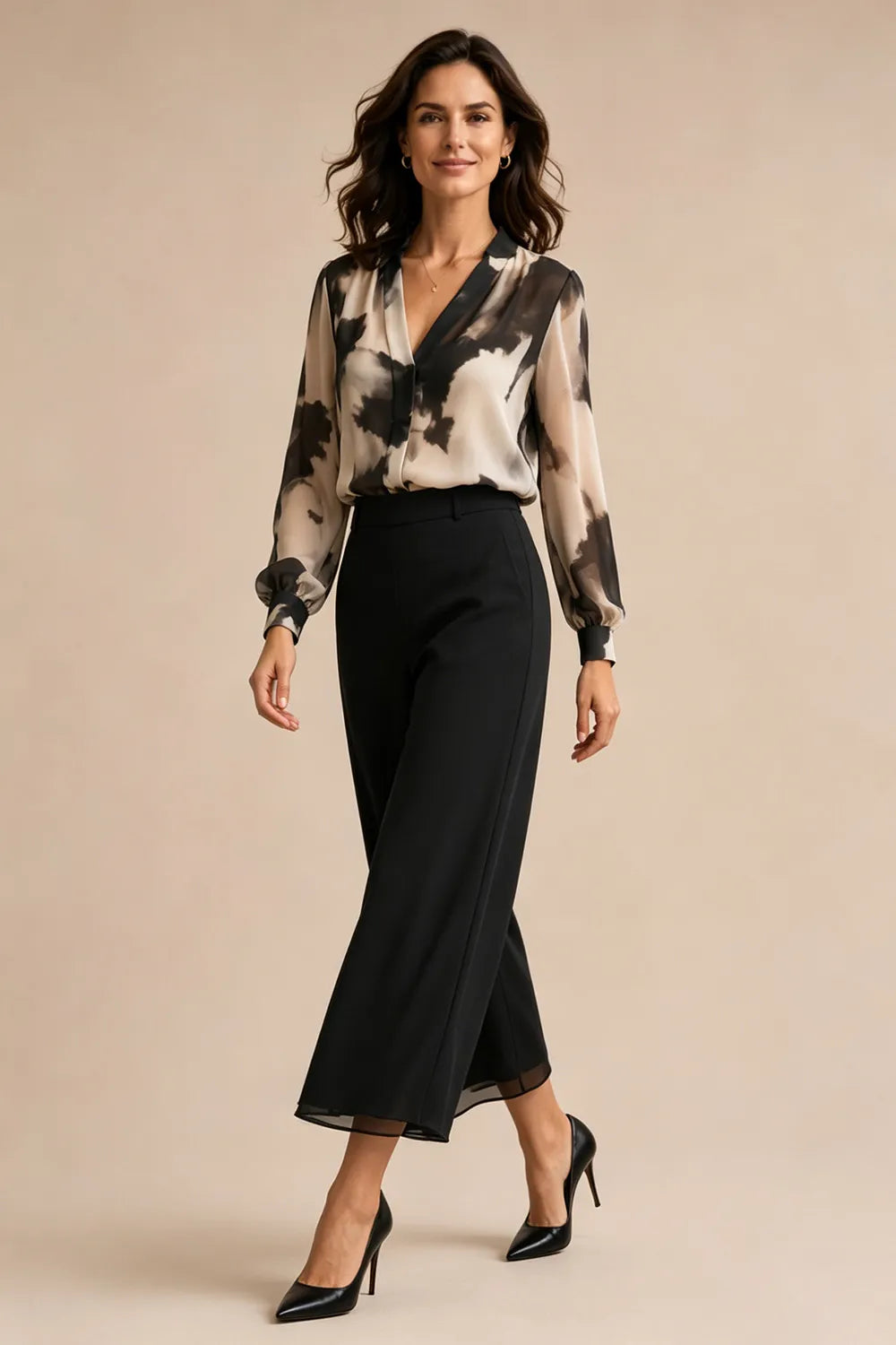 Refined Printed Wide Leg Pant Suit