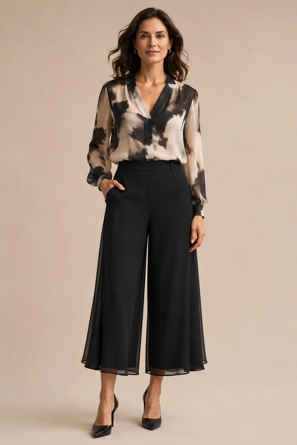 Refined Printed Wide Leg Pant Suit