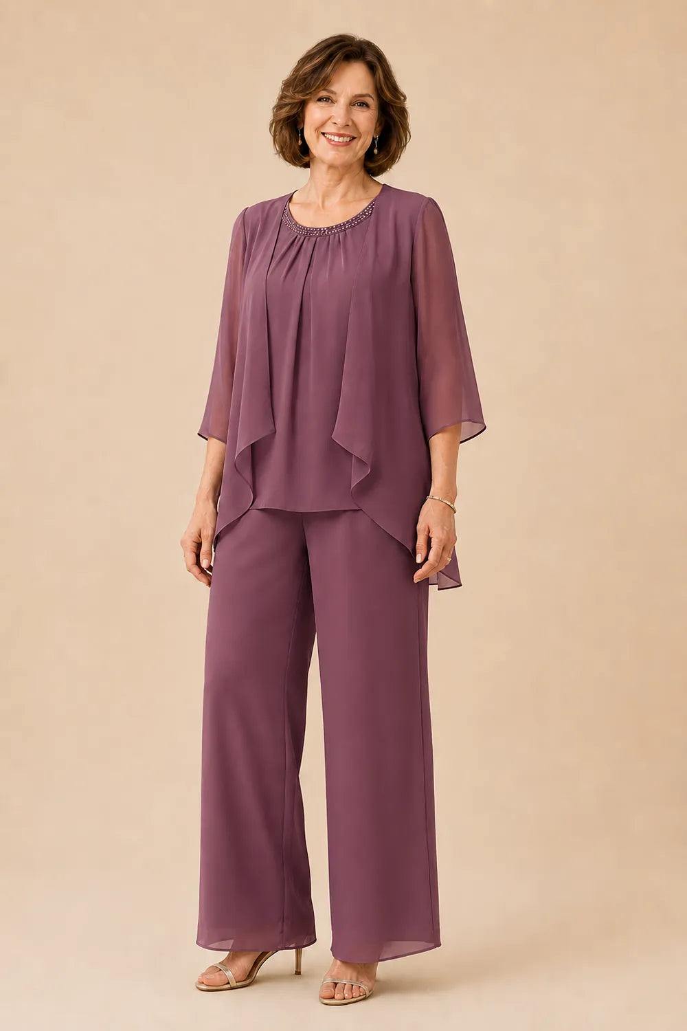 Mother of the Bride Chiffon Overlay Pant Suit