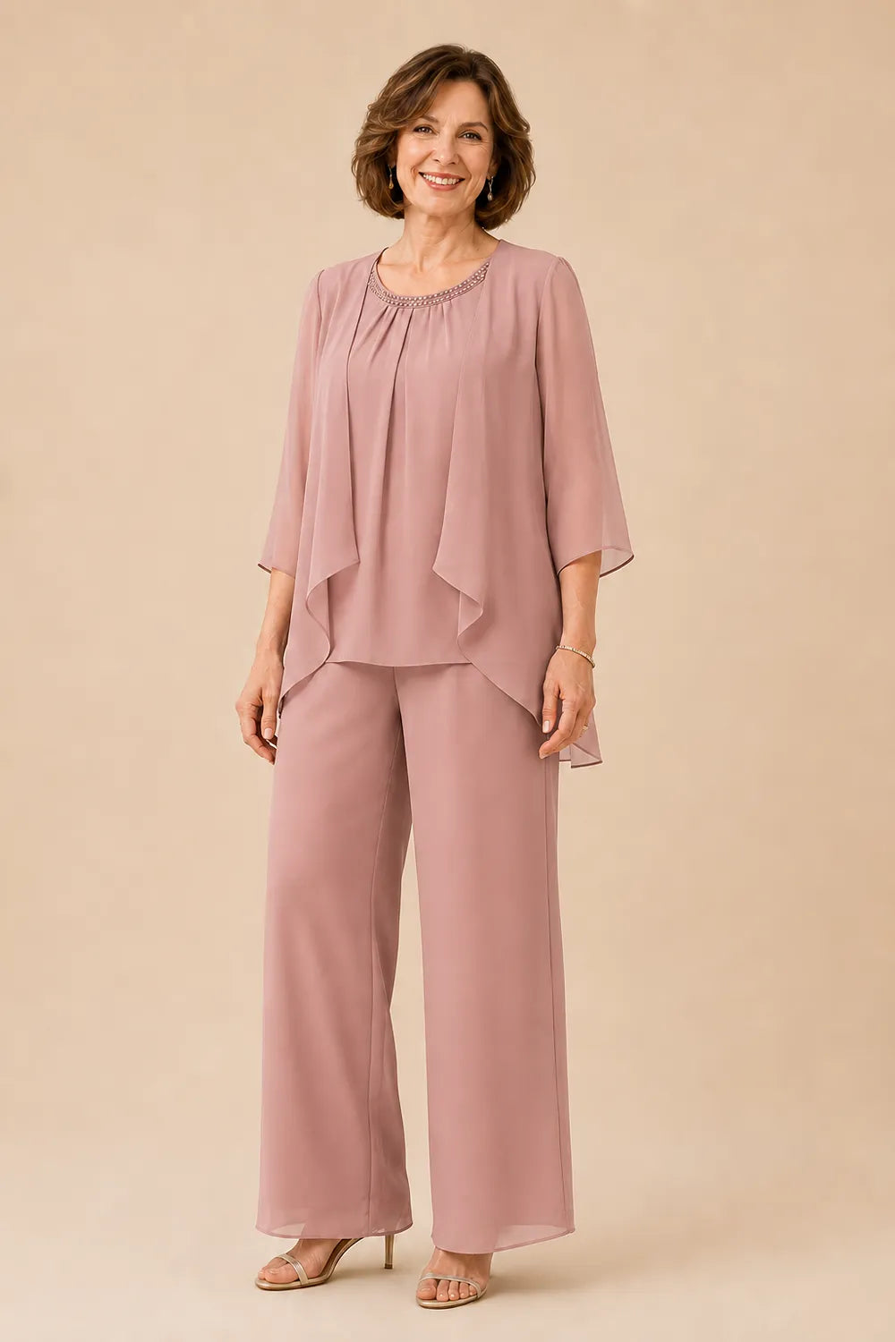 Mother of the Bride Chiffon Overlay Pant Suit