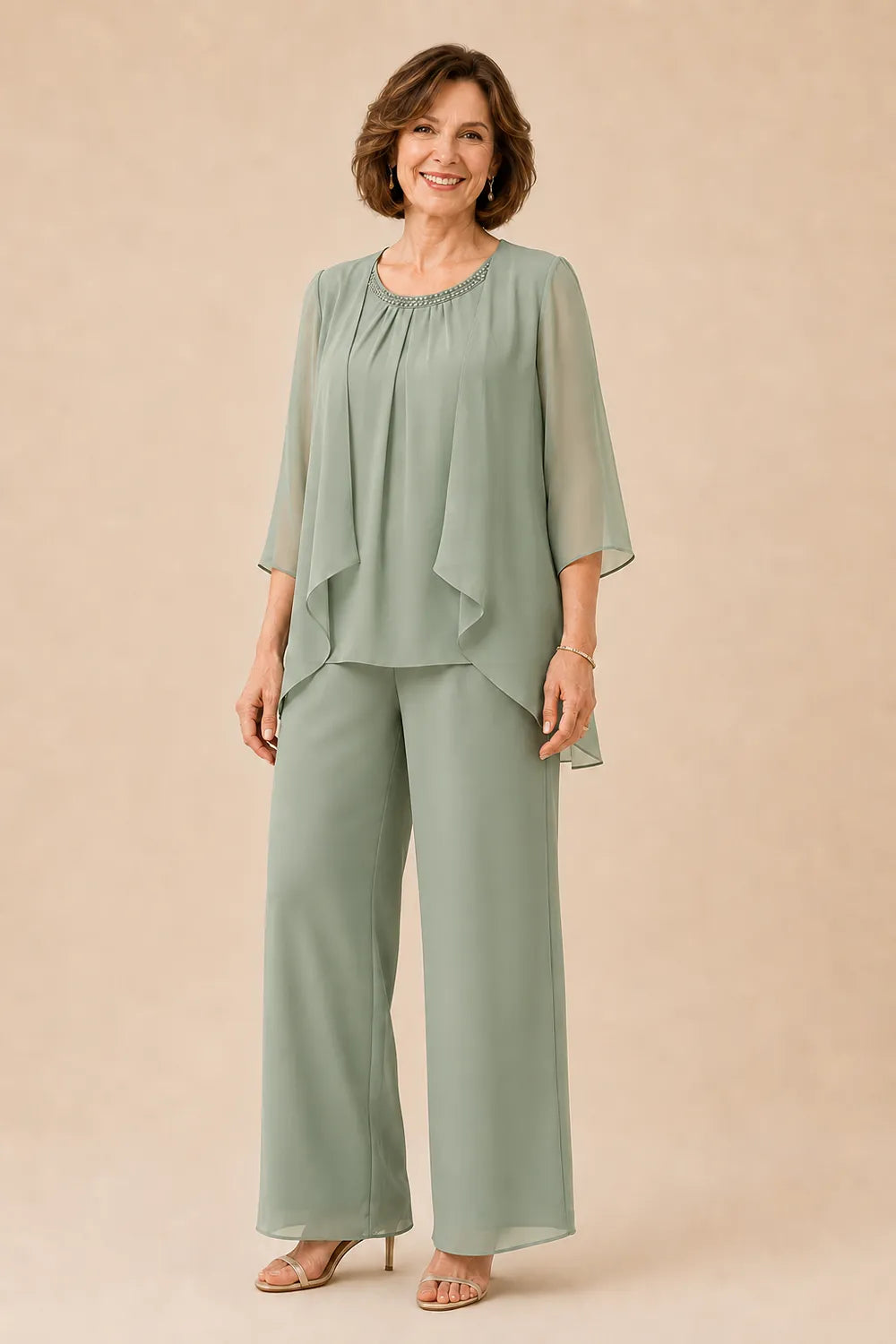 Mother of the Bride Chiffon Overlay Pant Suit