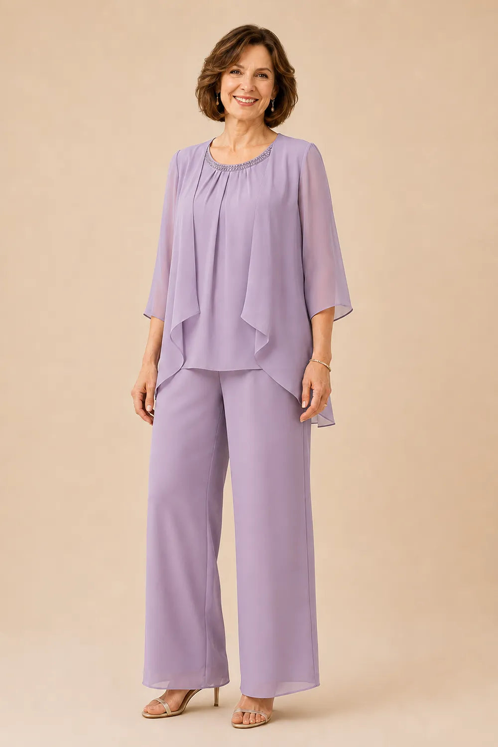 Mother of the Bride Chiffon Overlay Pant Suit