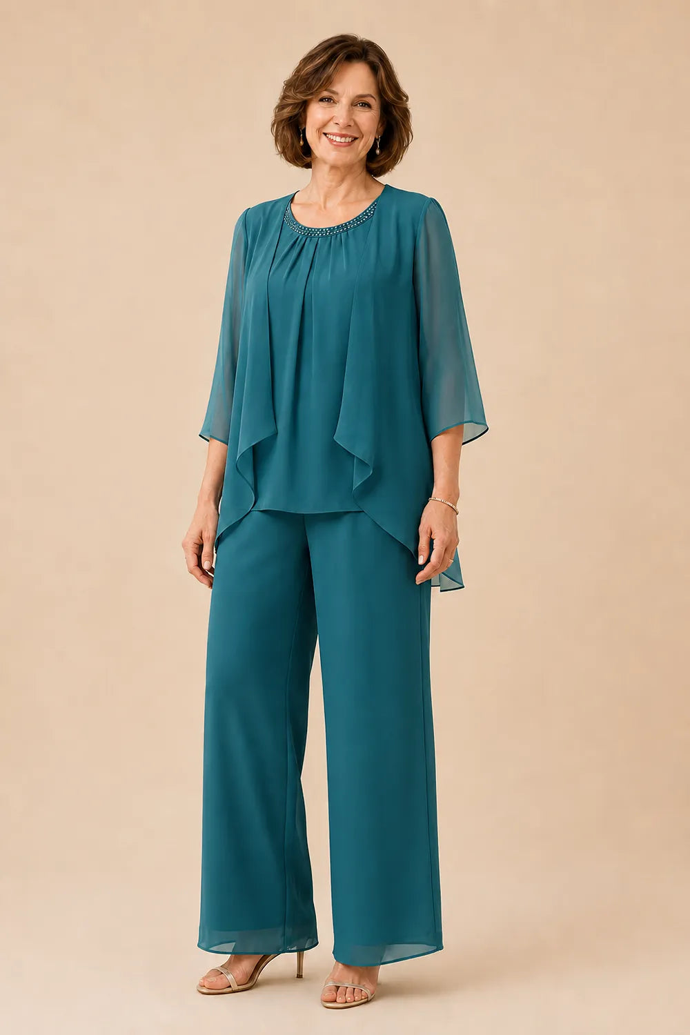 Mother of the Bride Chiffon Overlay Pant Suit