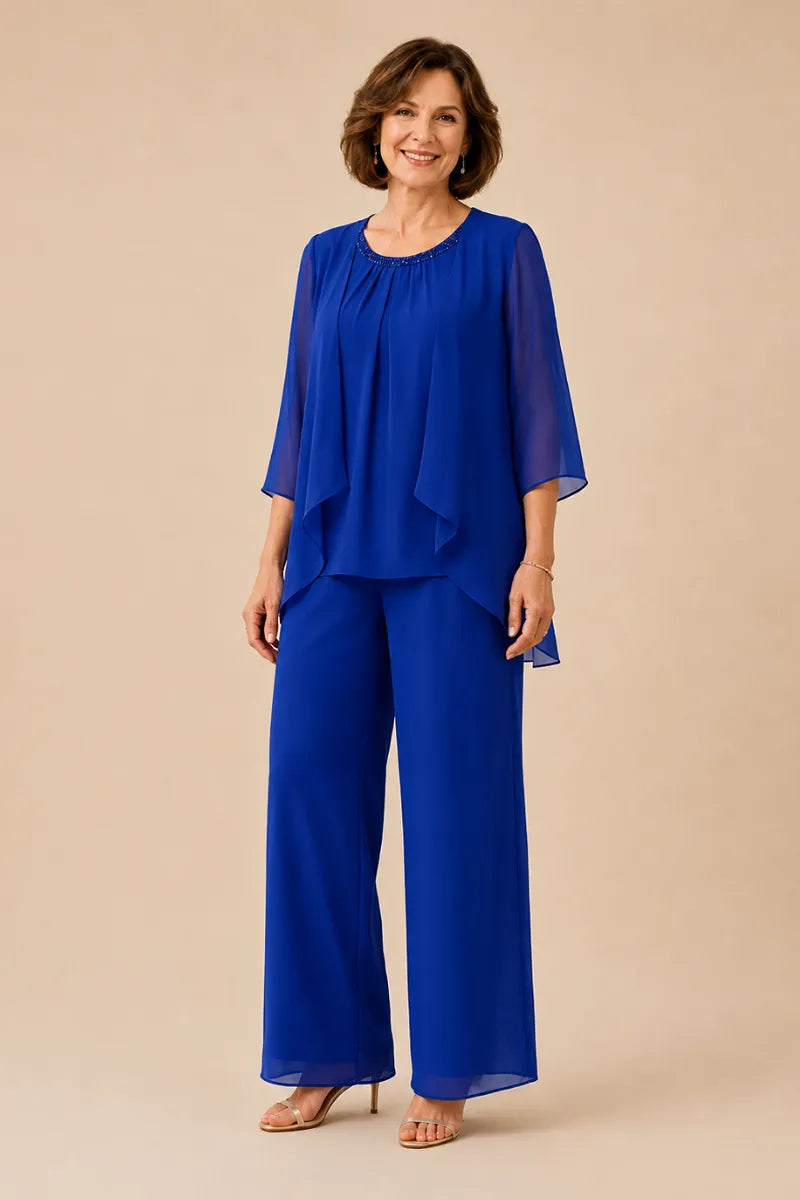 Mother of the Bride Chiffon Overlay Pant Suit