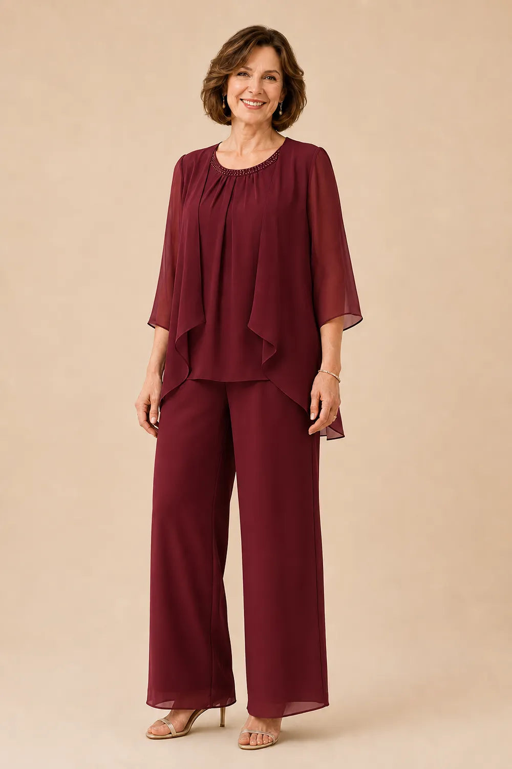 Mother of the Bride Chiffon Overlay Pant Suit