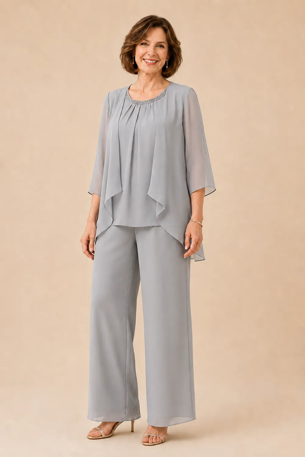 Mother of the Bride Chiffon Overlay Pant Suit