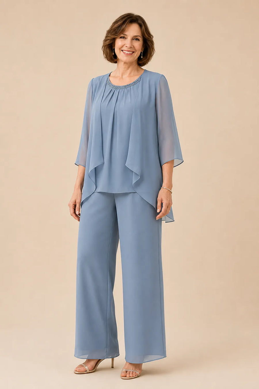 Mother of the Bride Chiffon Overlay Pant Suit