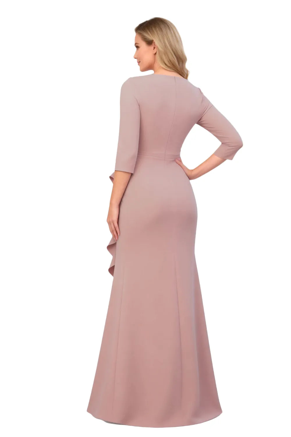 Elegant Ruched V-Neck Ruffle Evening Gown