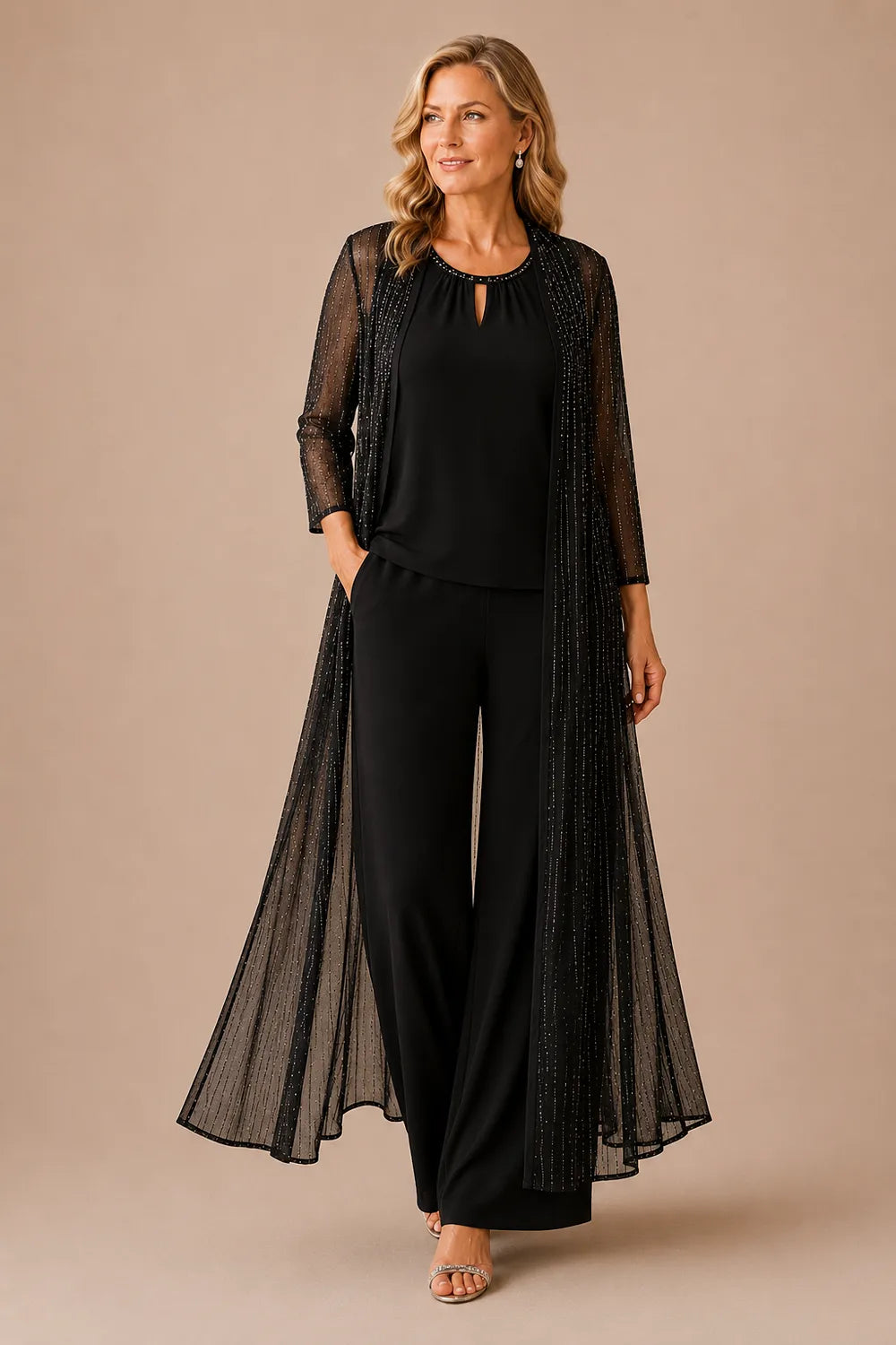 Sheer Duster Formal Pant Suit