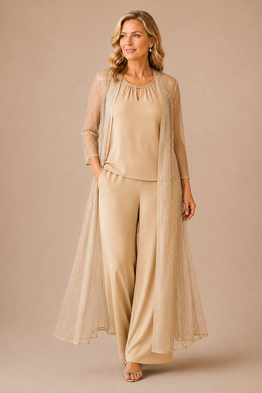 Sheer Duster Formal Pant Suit