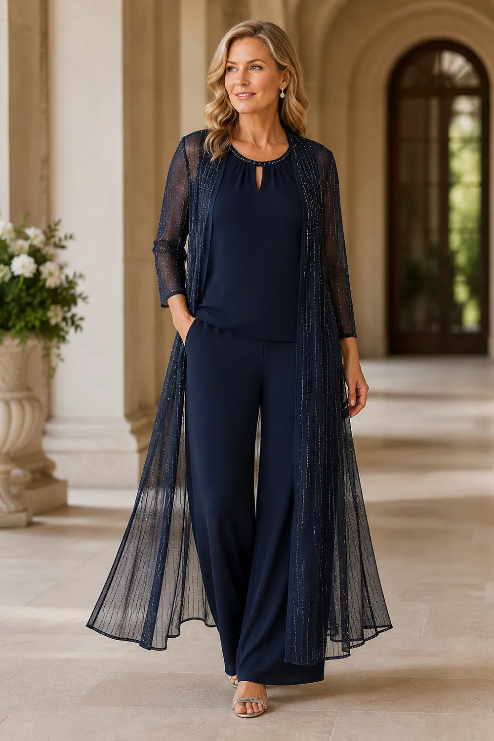 Sheer Duster Formal Pant Suit