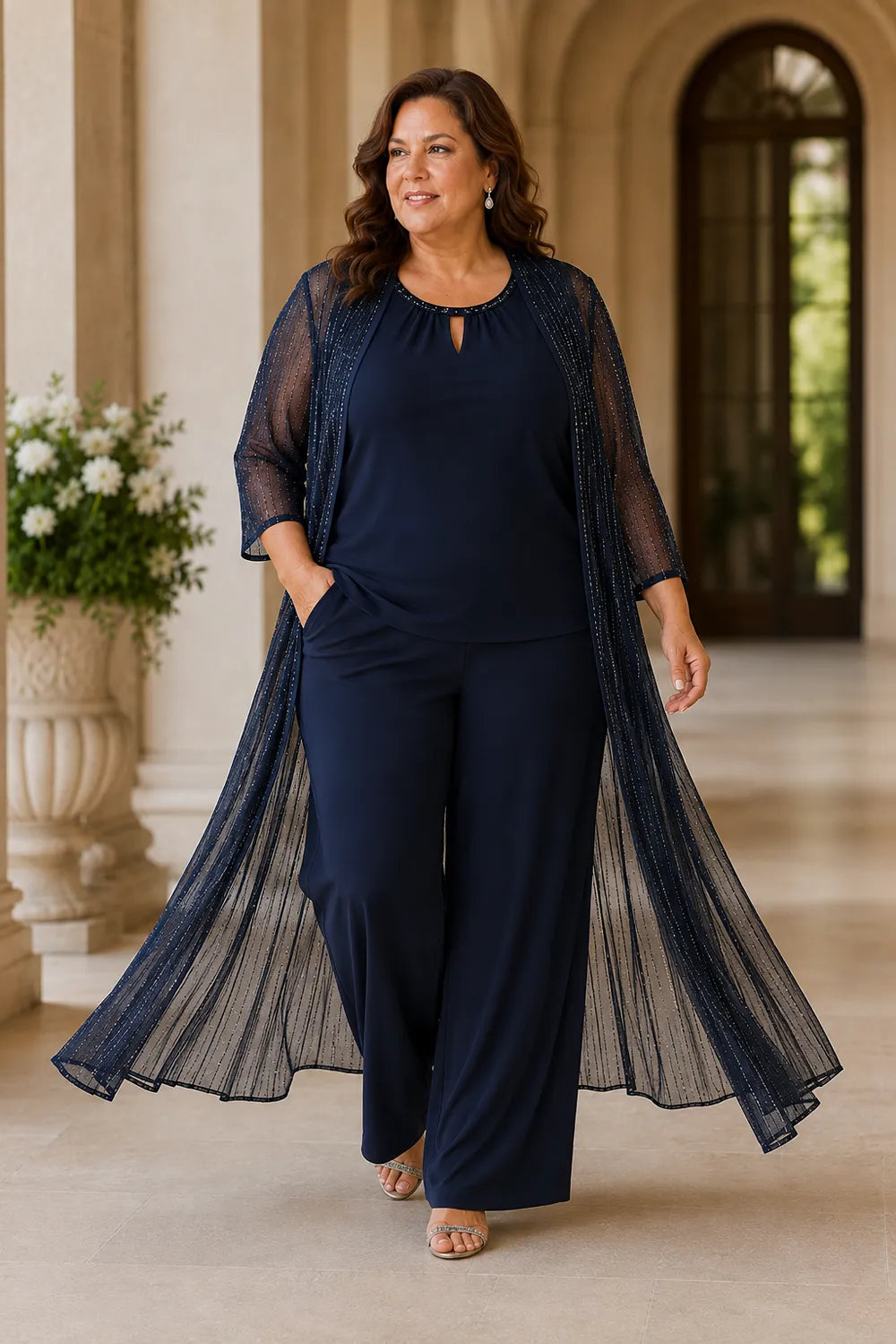 Sheer Duster Formal Pant Suit