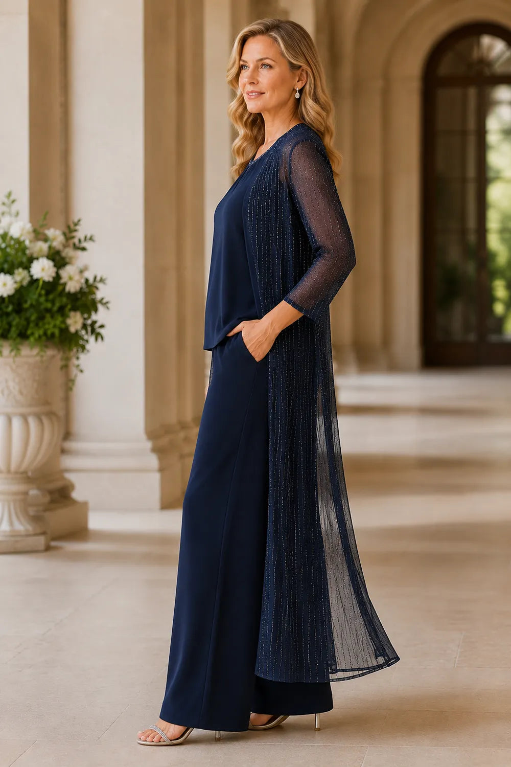 Sheer Duster Formal Pant Suit