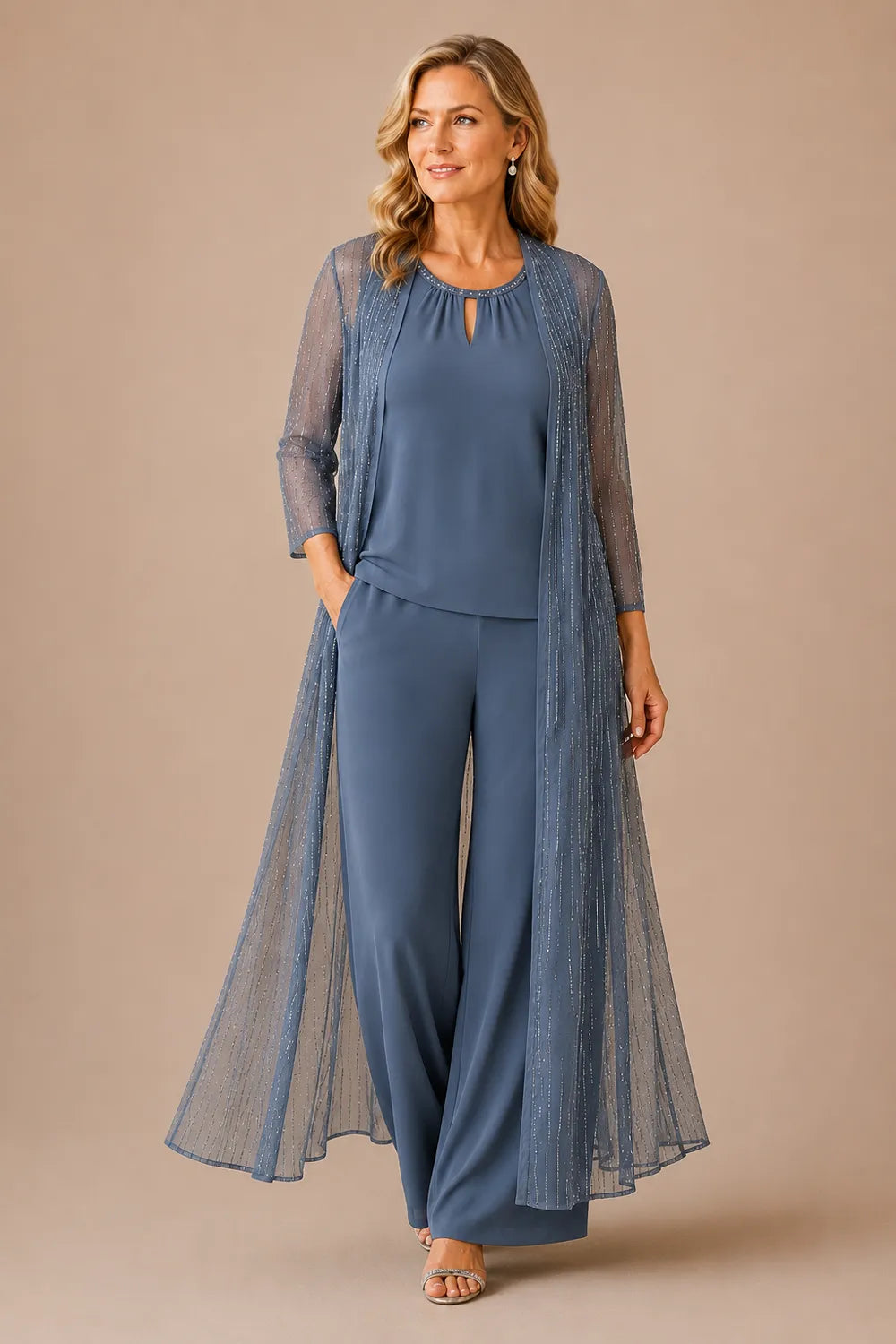 Sheer Duster Formal Pant Suit