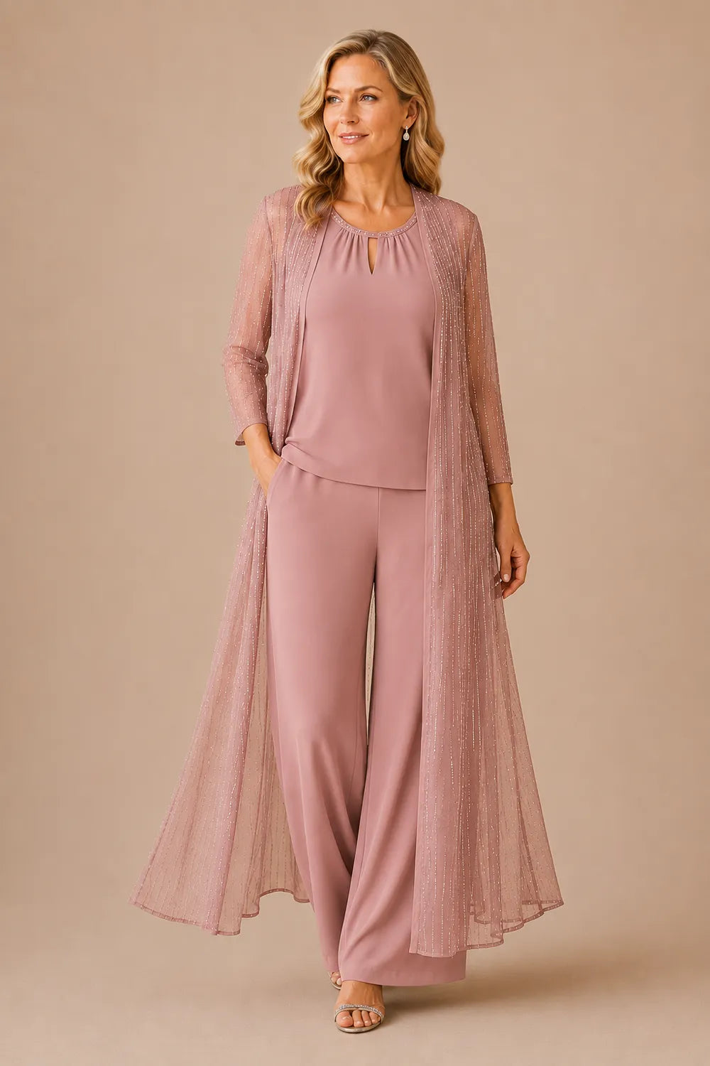 Sheer Duster Formal Pant Suit
