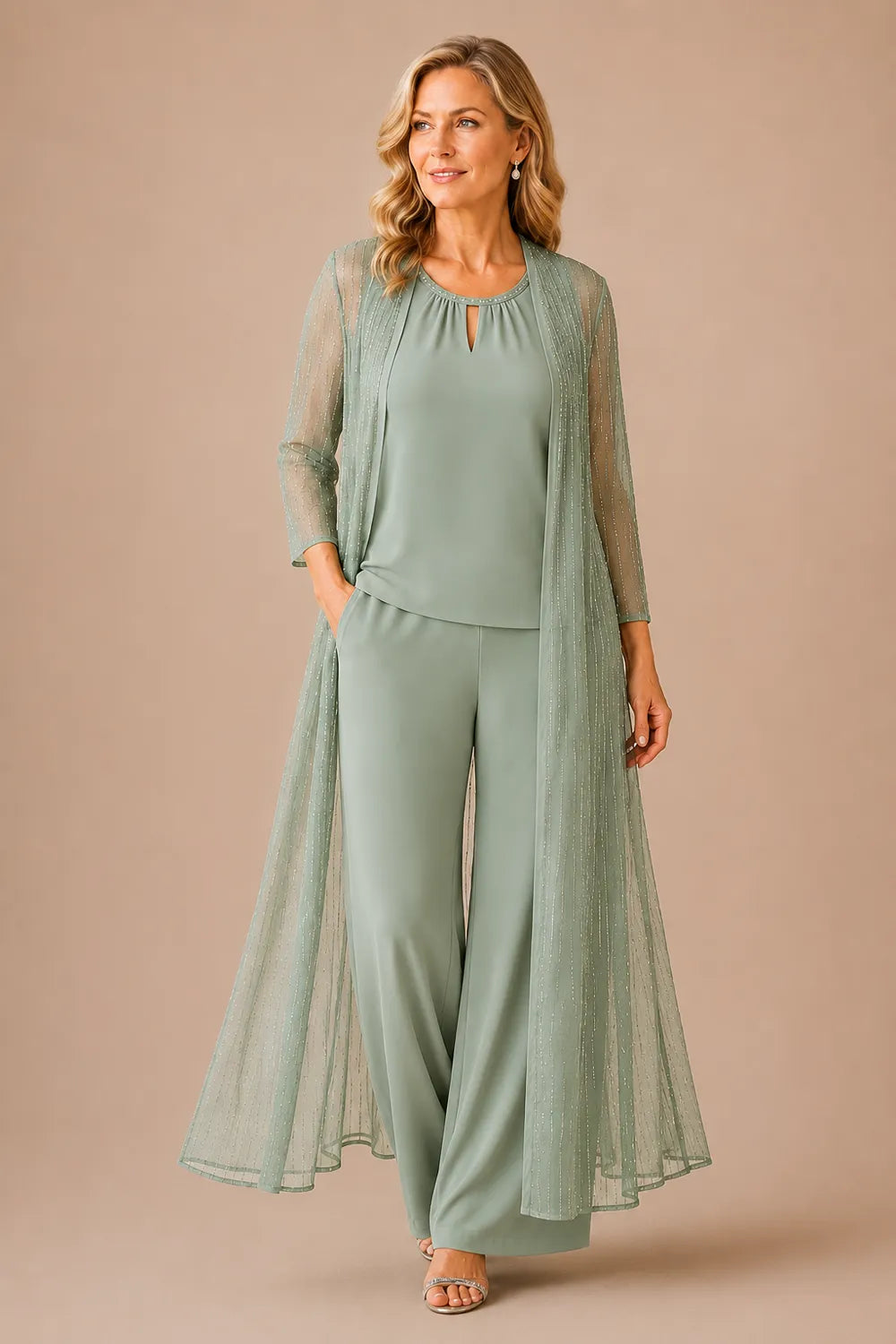 Sheer Duster Formal Pant Suit