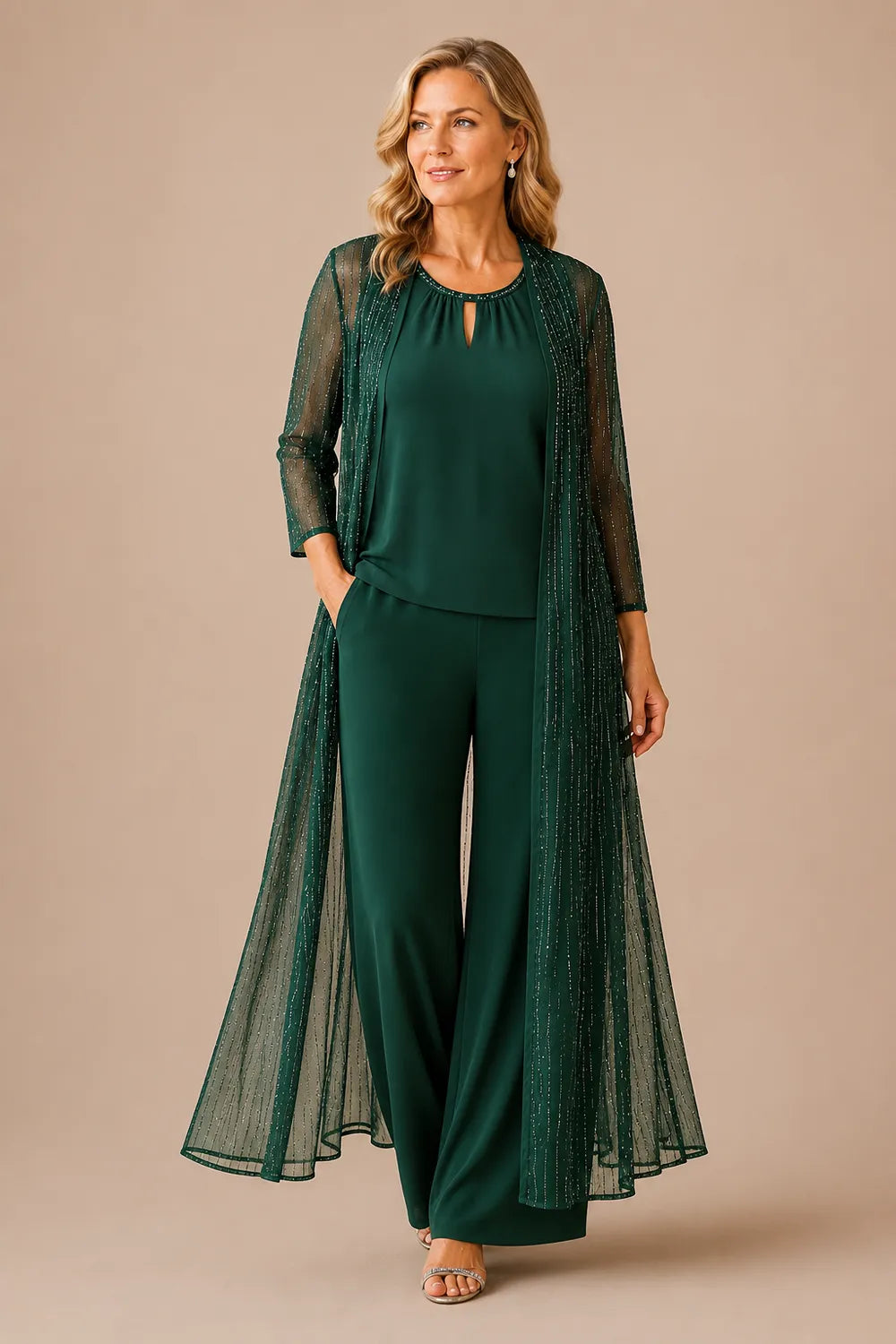 Sheer Duster Formal Pant Suit