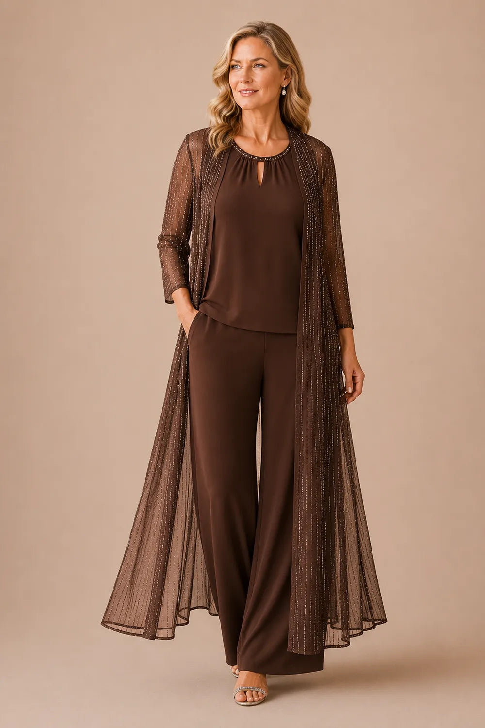 Sheer Duster Formal Pant Suit