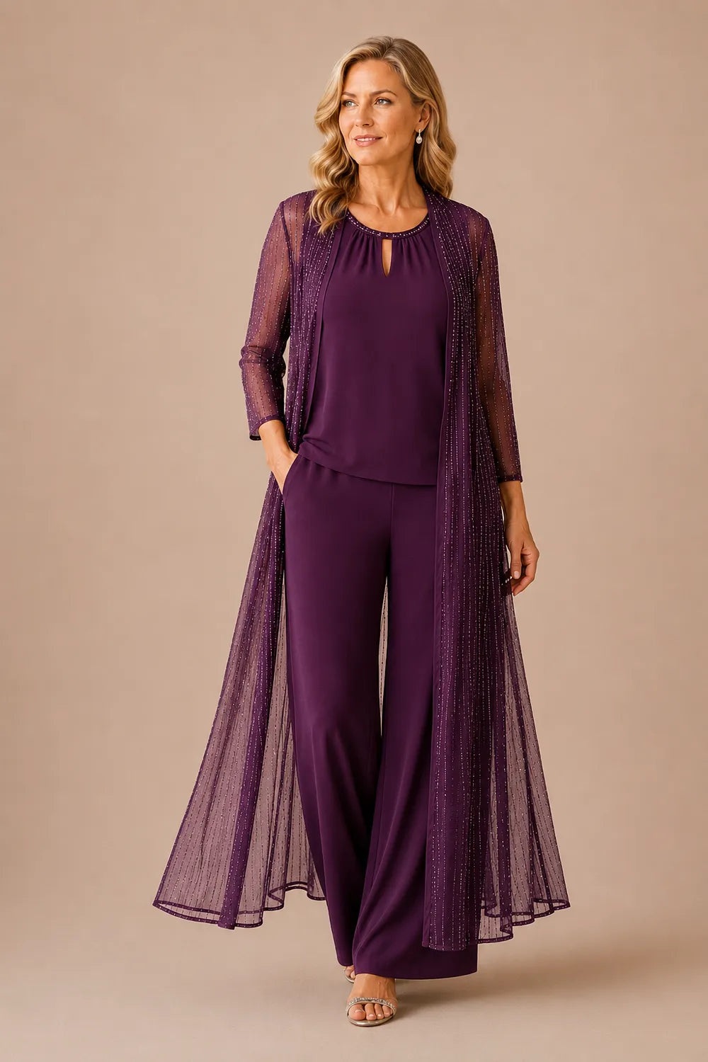 Sheer Duster Formal Pant Suit