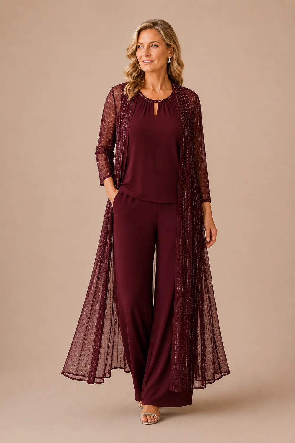Sheer Duster Formal Pant Suit