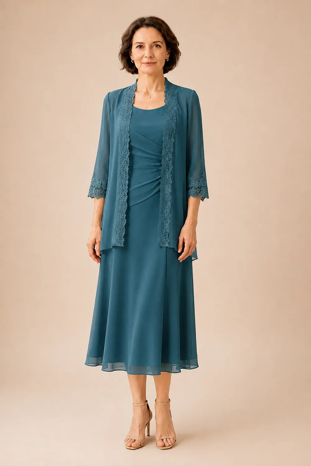 Mother of the Bride Midi Dress with Lace Jacket