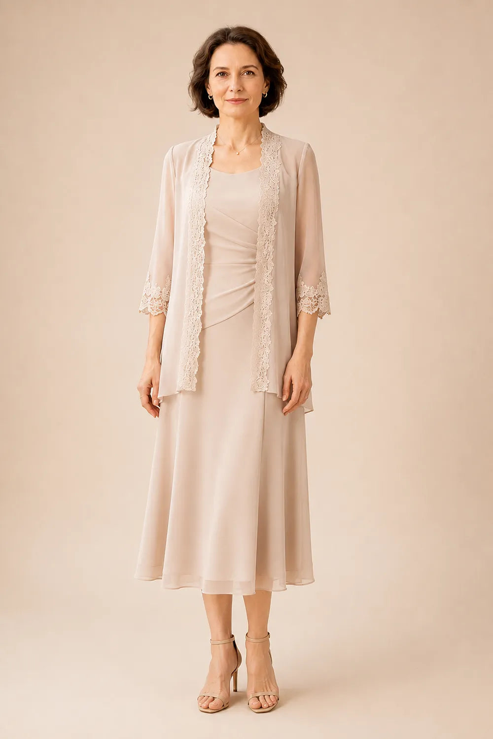 Mother of the Bride Midi Dress with Lace Jacket