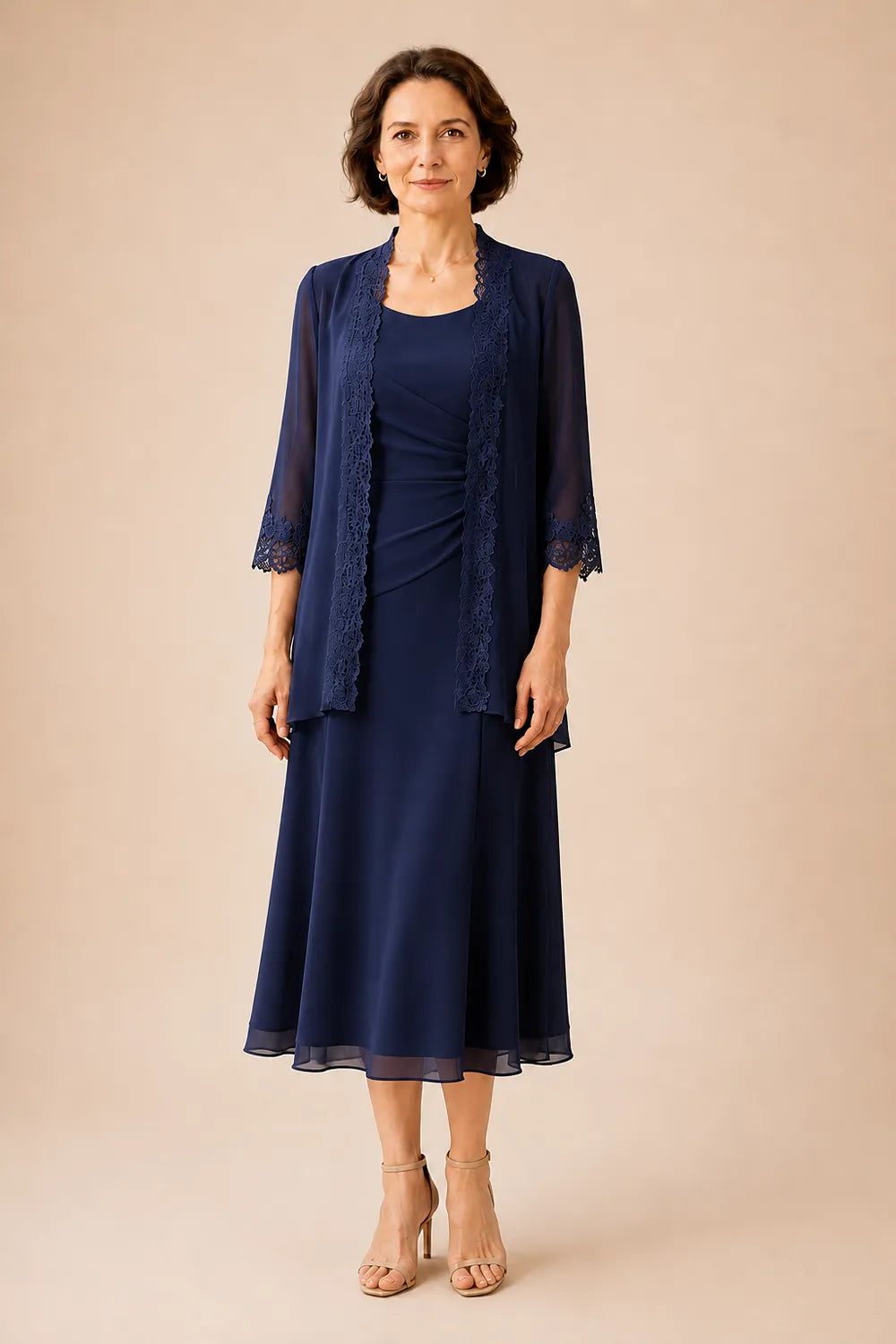 Mother of the Bride Midi Dress with Lace Jacket
