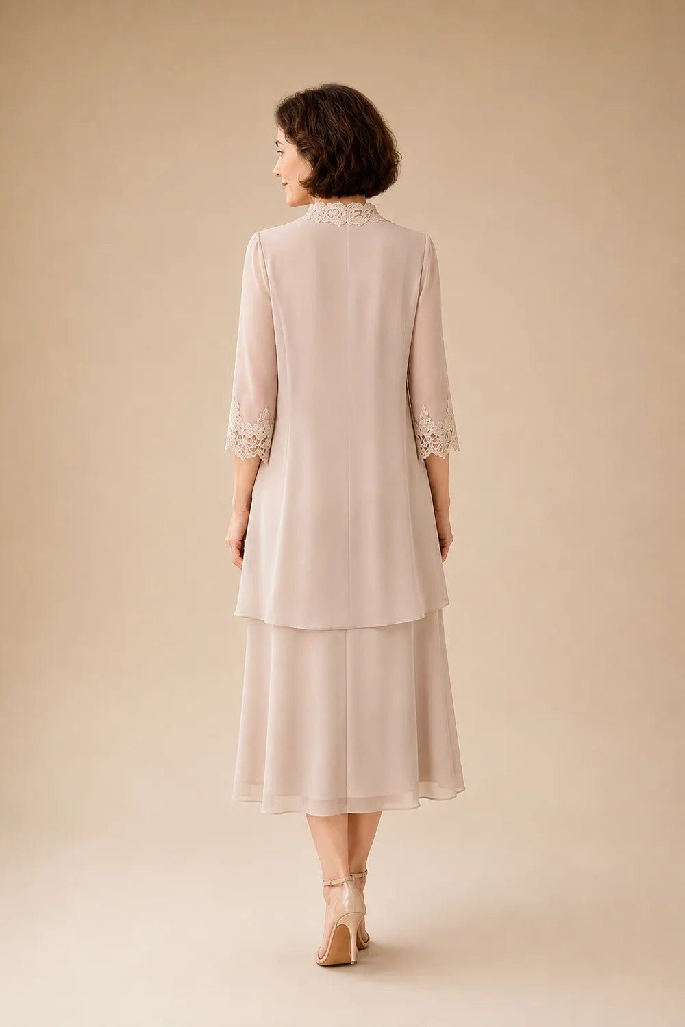 Mother of the Bride Midi Dress with Lace Jacket