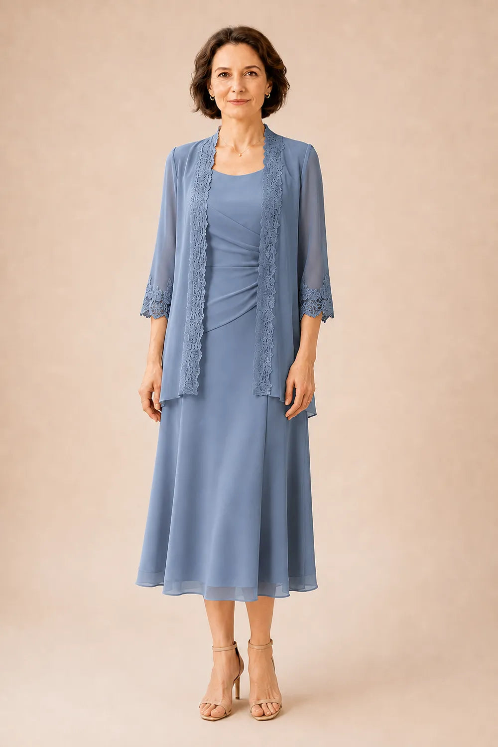 Mother of the Bride Midi Dress with Lace Jacket