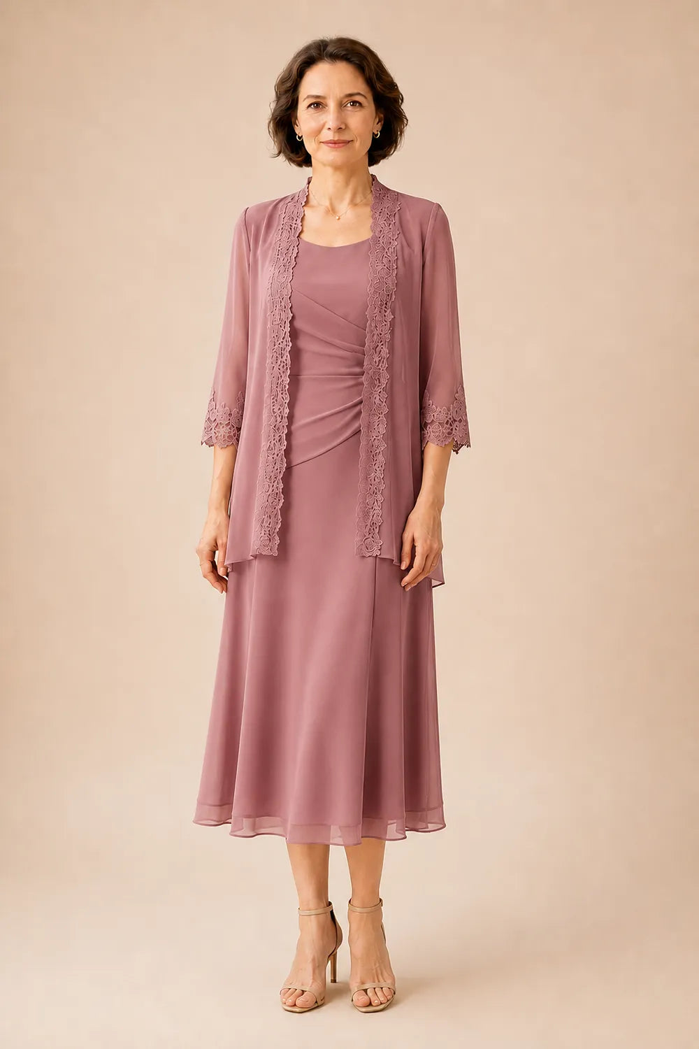 Mother of the Bride Midi Dress with Lace Jacket