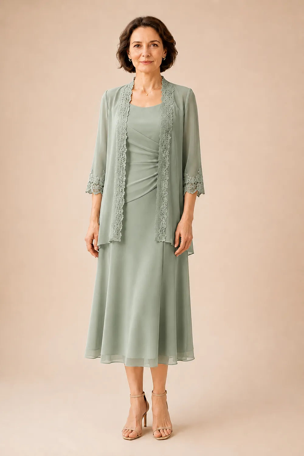 Mother of the Bride Midi Dress with Lace Jacket