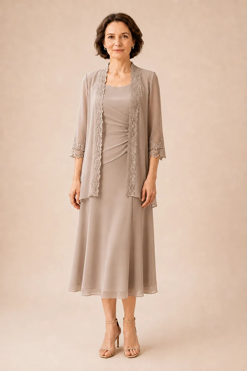Mother of the Bride Midi Dress with Lace Jacket