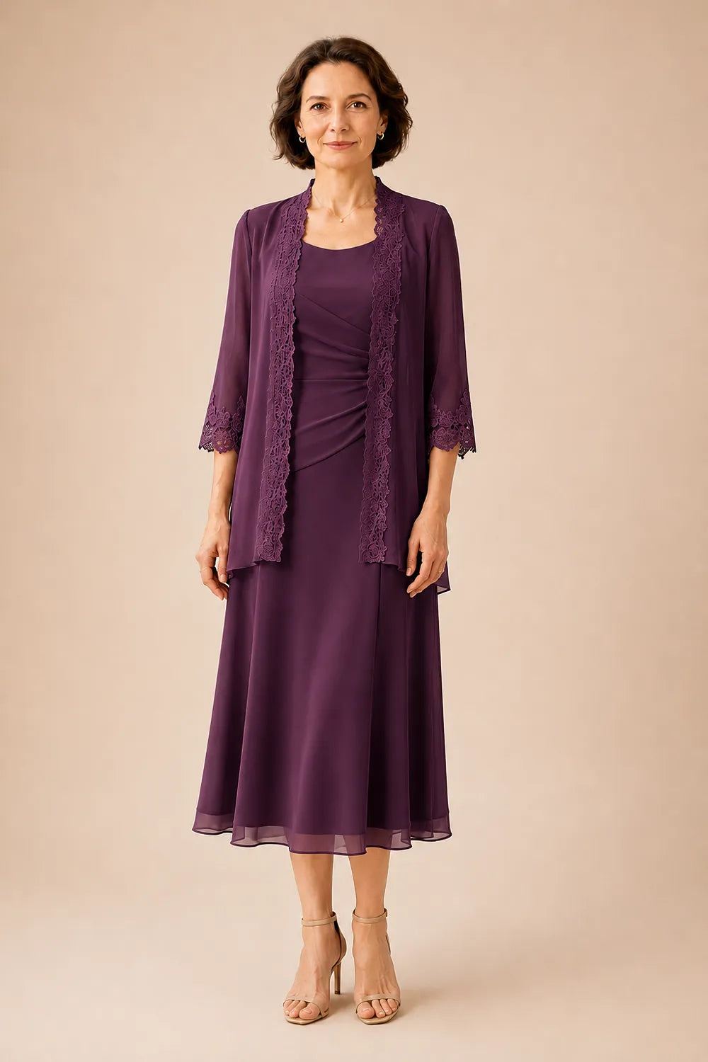 Mother of the Bride Midi Dress with Lace Jacket