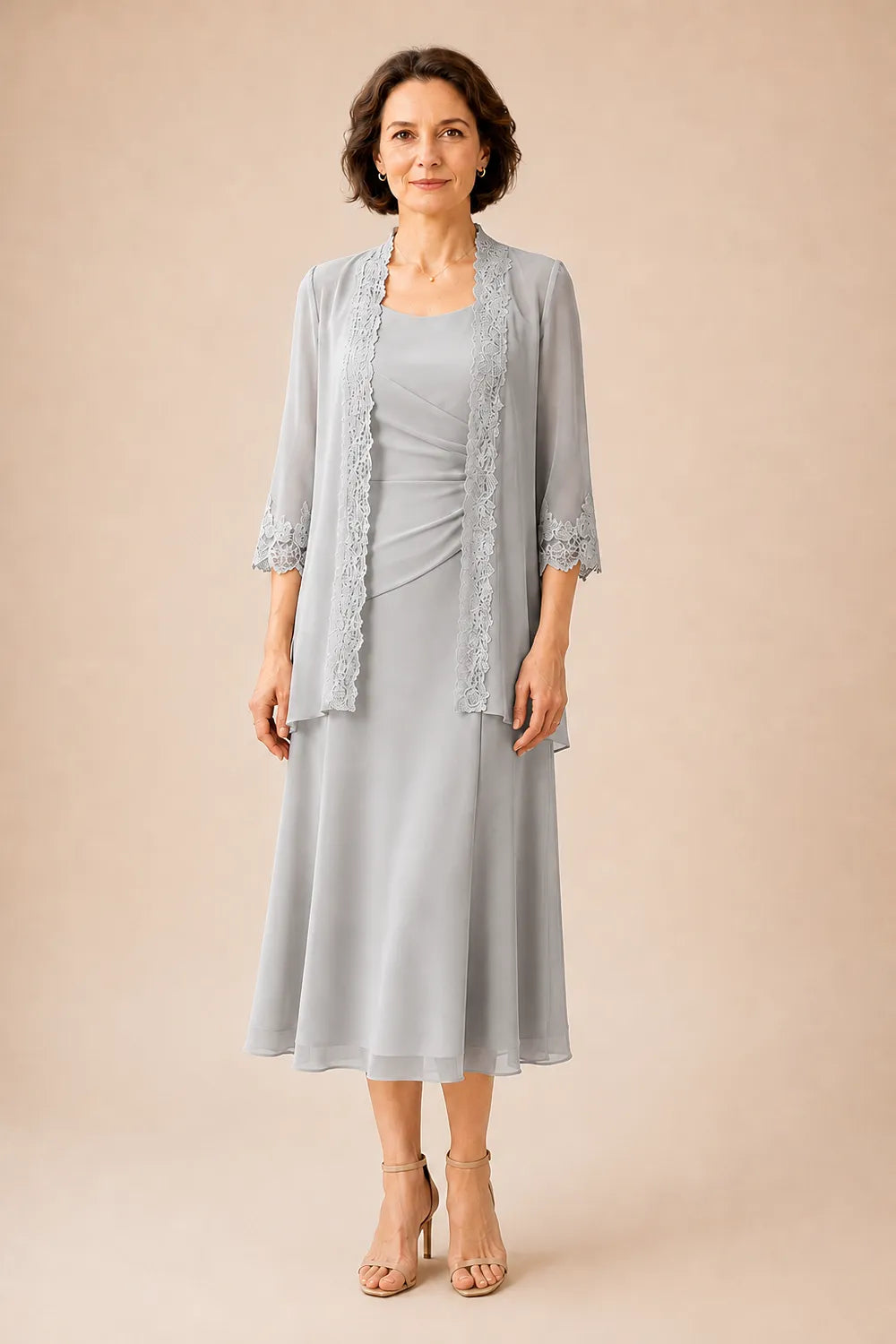 Mother of the Bride Midi Dress with Lace Jacket