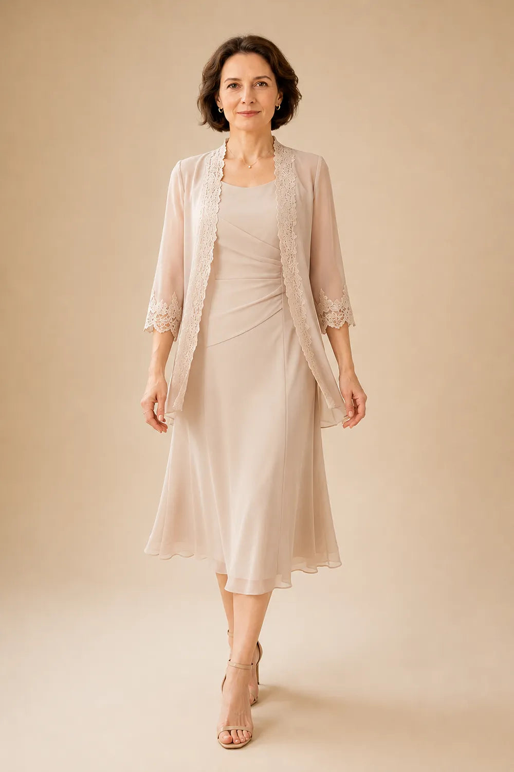 Mother of the Bride Midi Dress with Lace Jacket
