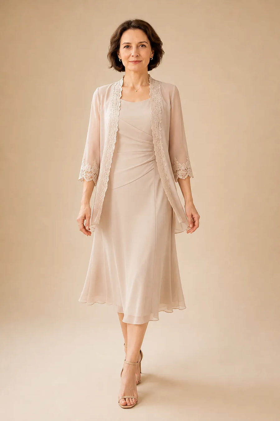 Mother of the Bride Midi Dress with Lace Jacket
