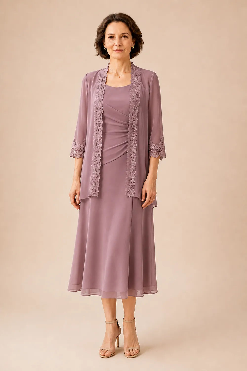 Mother of the Bride Midi Dress with Lace Jacket