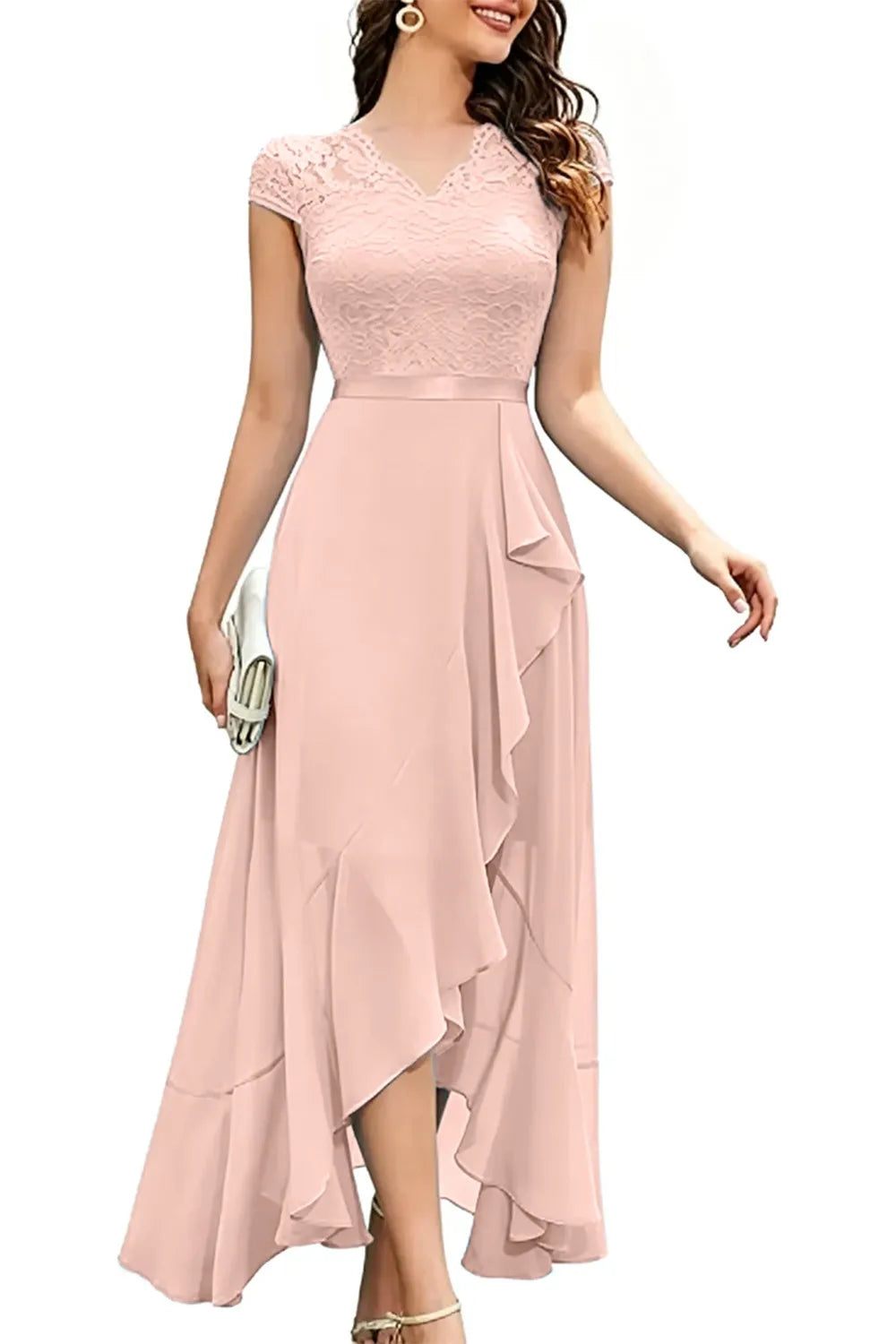 Elegant Lace Bodice Chiffon Formal Dress