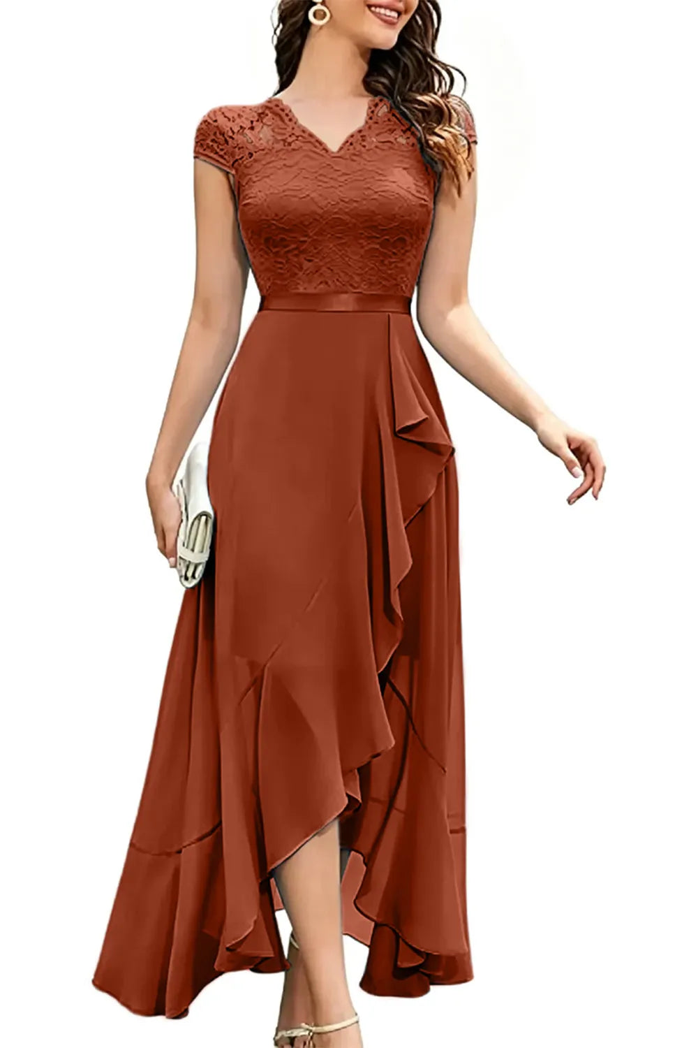 Elegant Lace Bodice Chiffon Formal Dress
