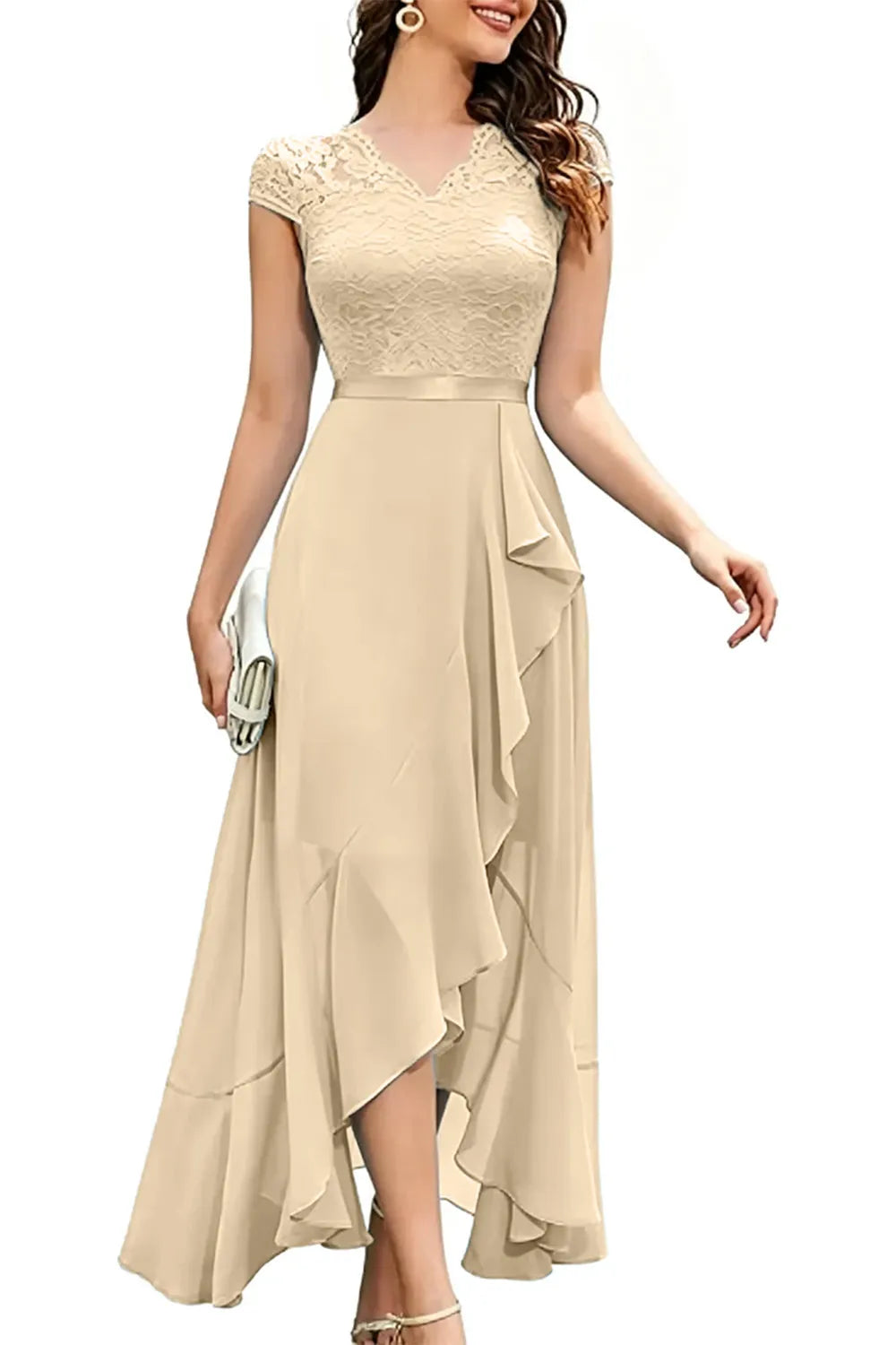 Elegant Lace Bodice Chiffon Formal Dress
