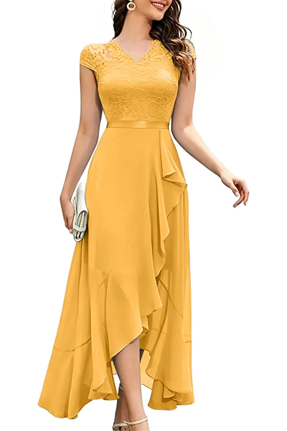 Elegant Lace Bodice Chiffon Formal Dress