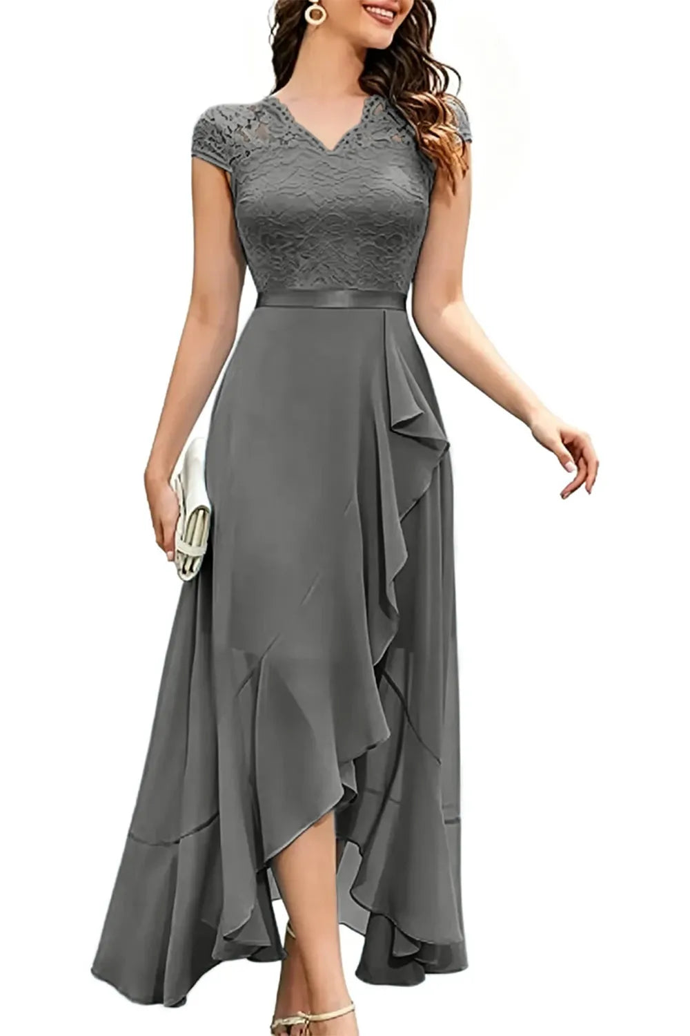 Elegant Lace Bodice Chiffon Formal Dress