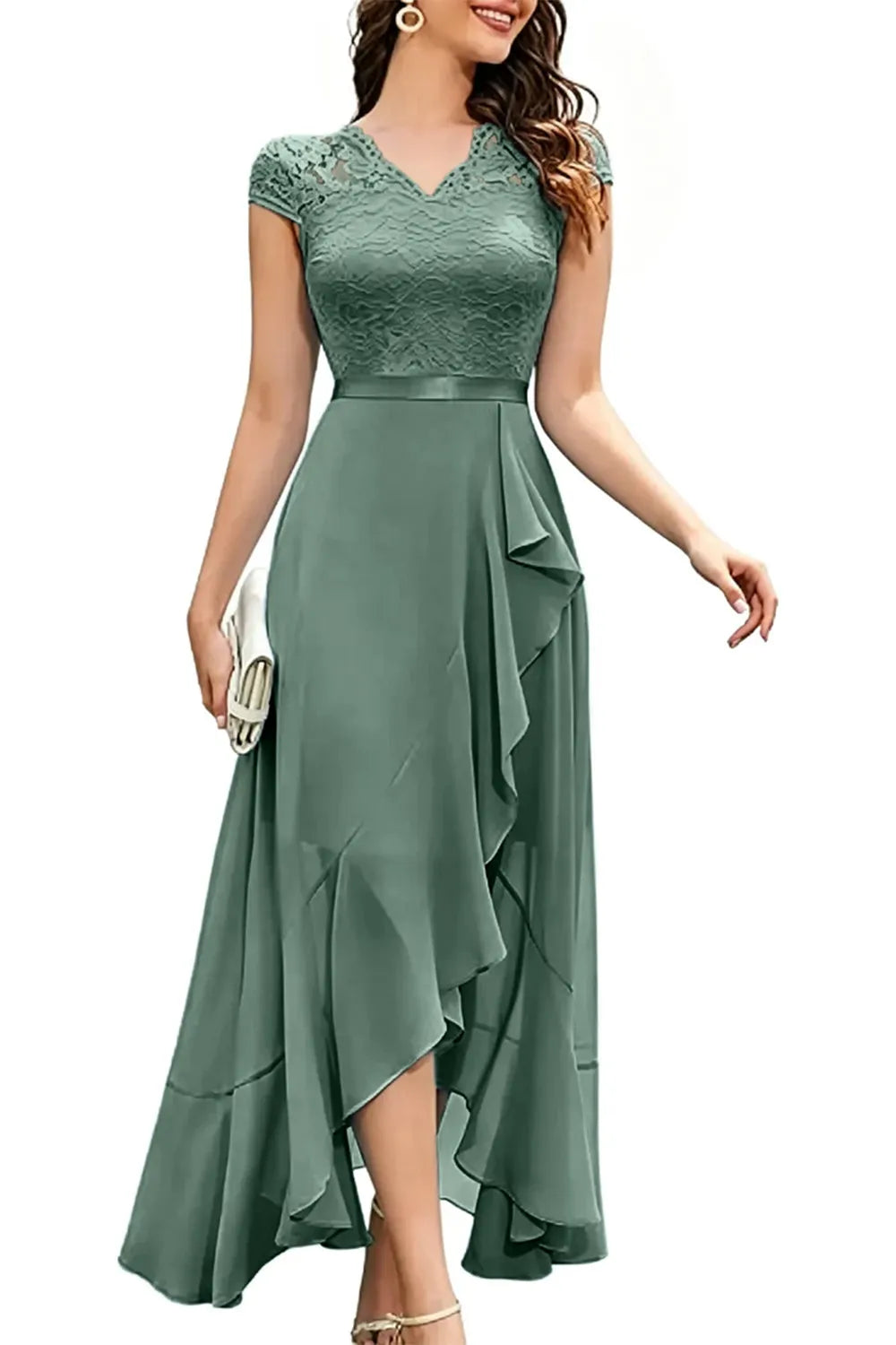 Elegant Lace Bodice Chiffon Formal Dress